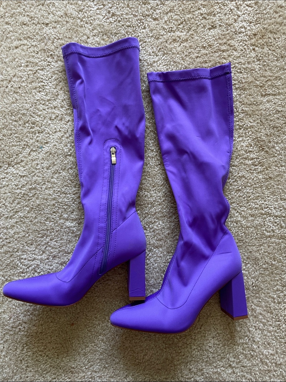 NEW!Purple Block Heel Knee-High Women's Boots